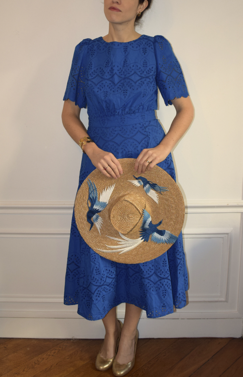 Maison Eugénie - Capeline oiseaux bleus