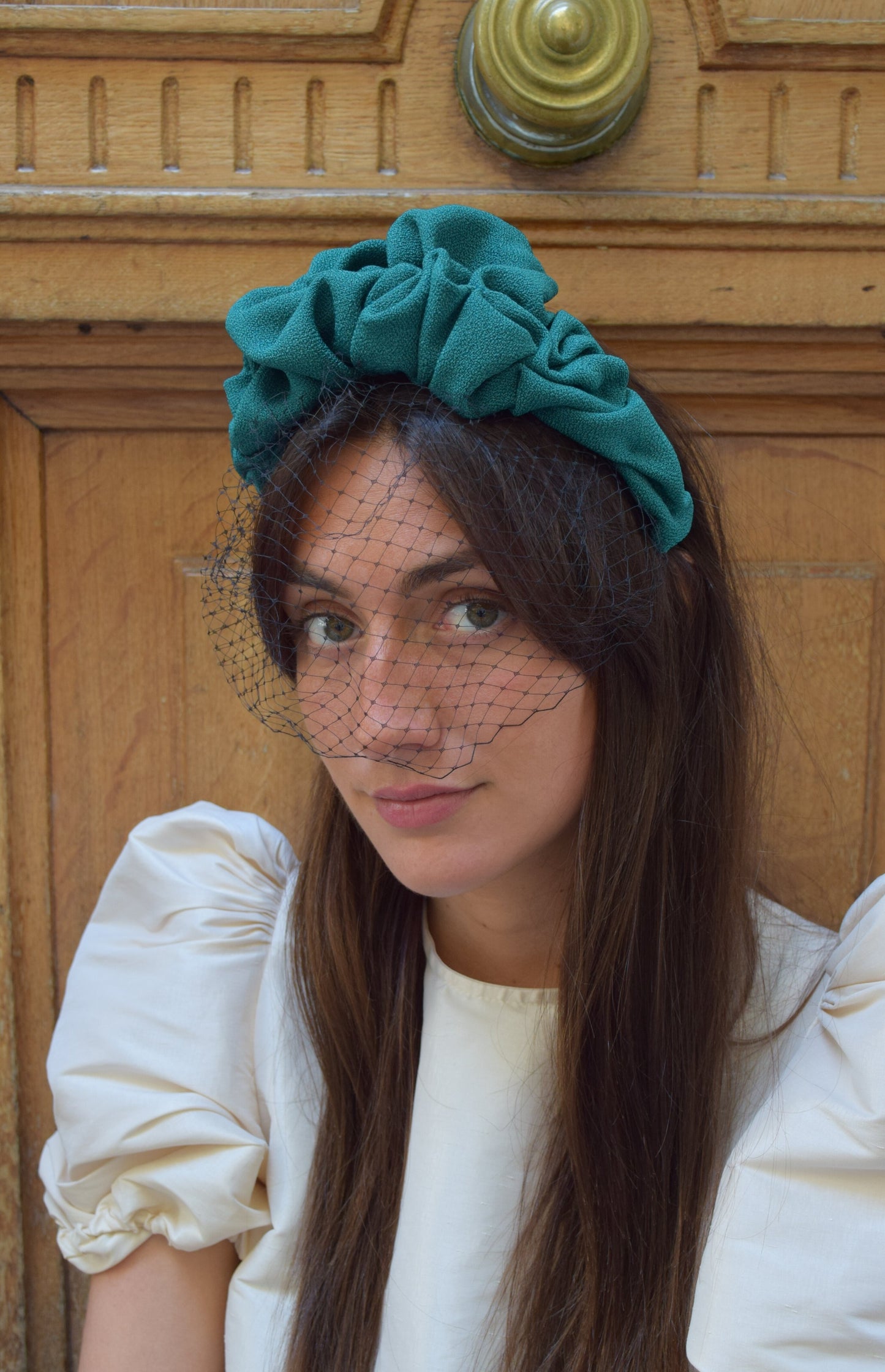 Cherubina - Diadème voilette vert