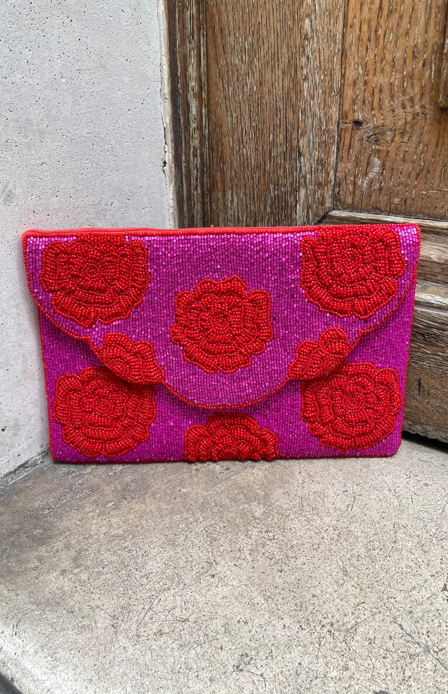 Coosy - Pochette perles rose rouge