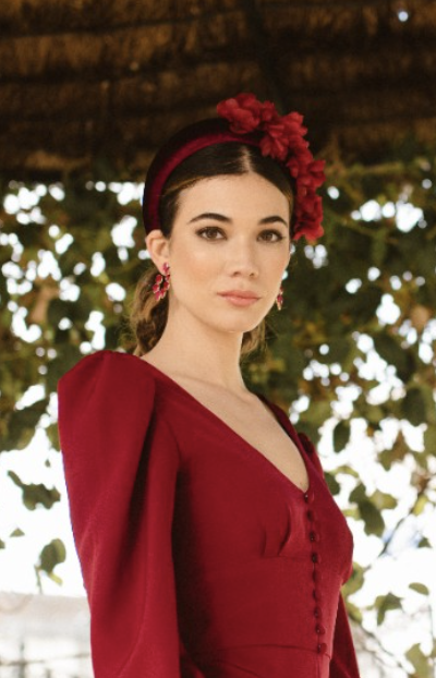 Masario - Diadème velours rouge Rocio