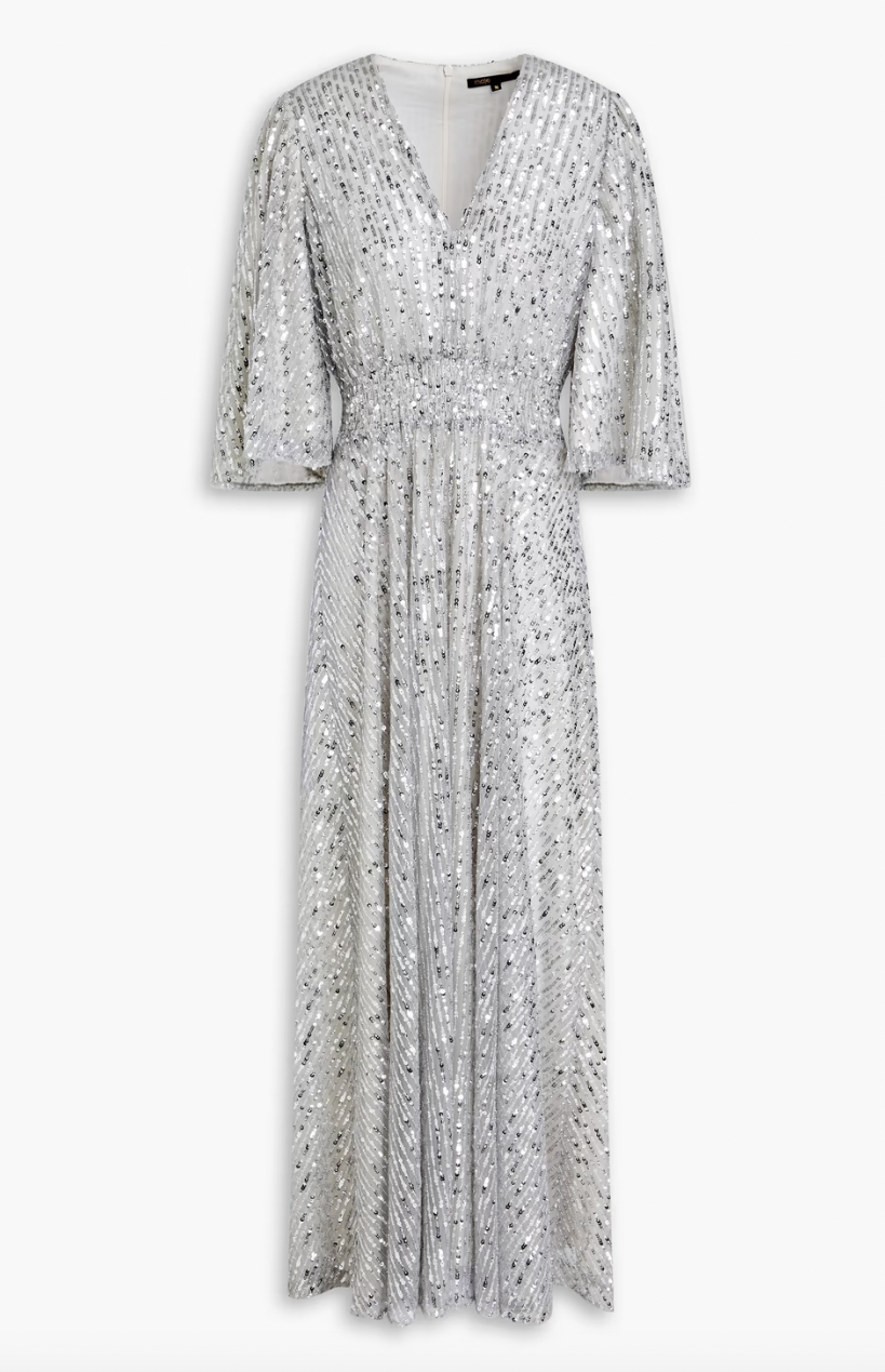 Maje - Robe longue sequins argentée