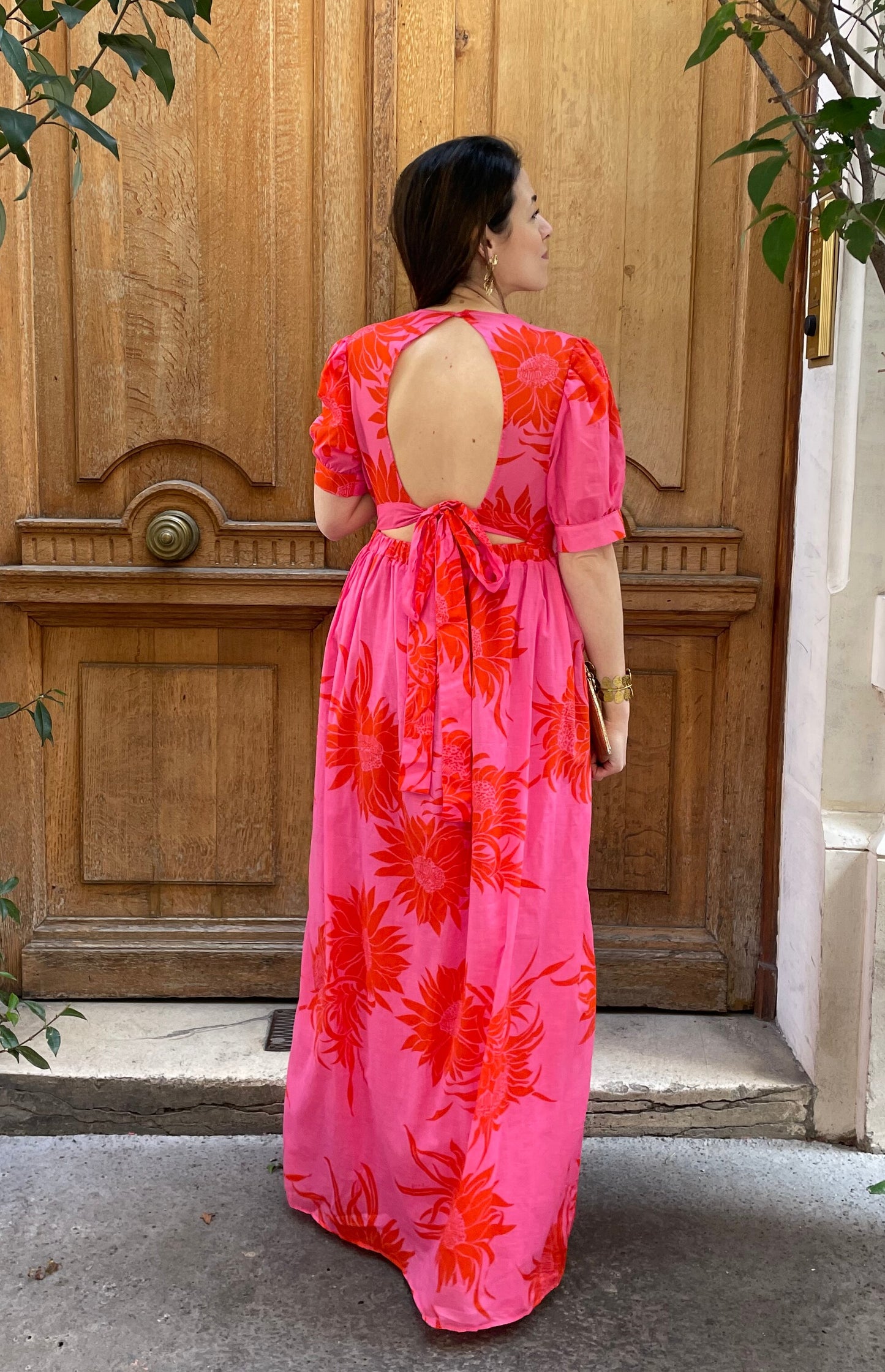 Pinko - Robe rose fleurs rouges