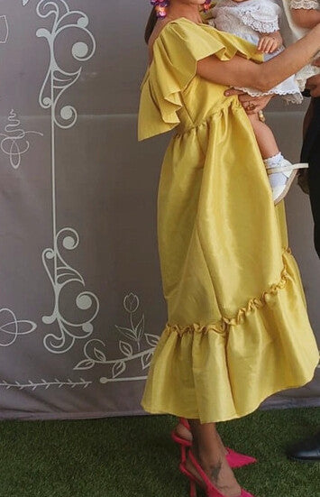 Coosy - Robe jaune manches bouffantes