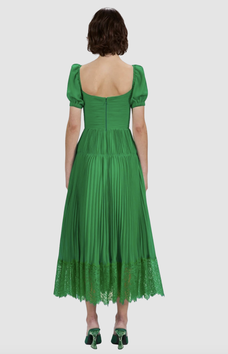 Self Portrait - Robe plissée verte
