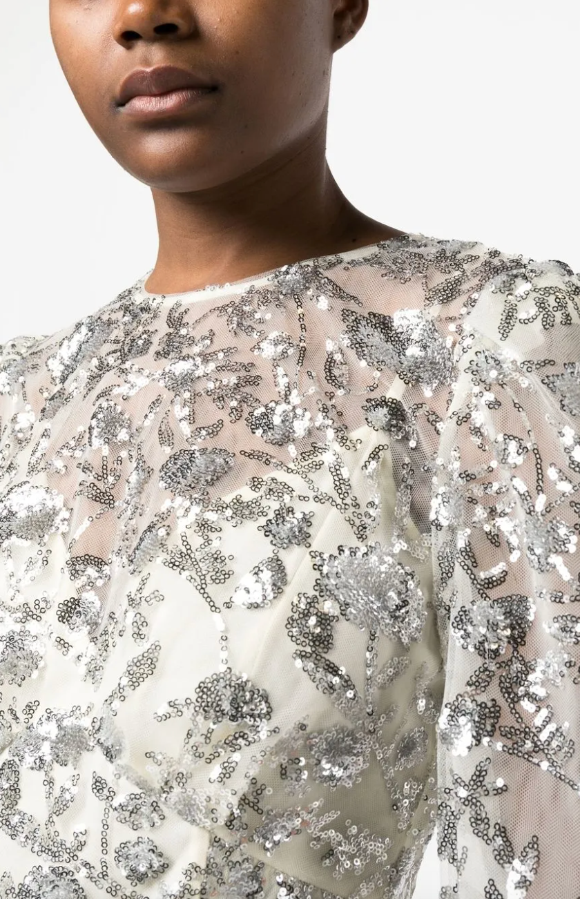 Robe sequins argentés