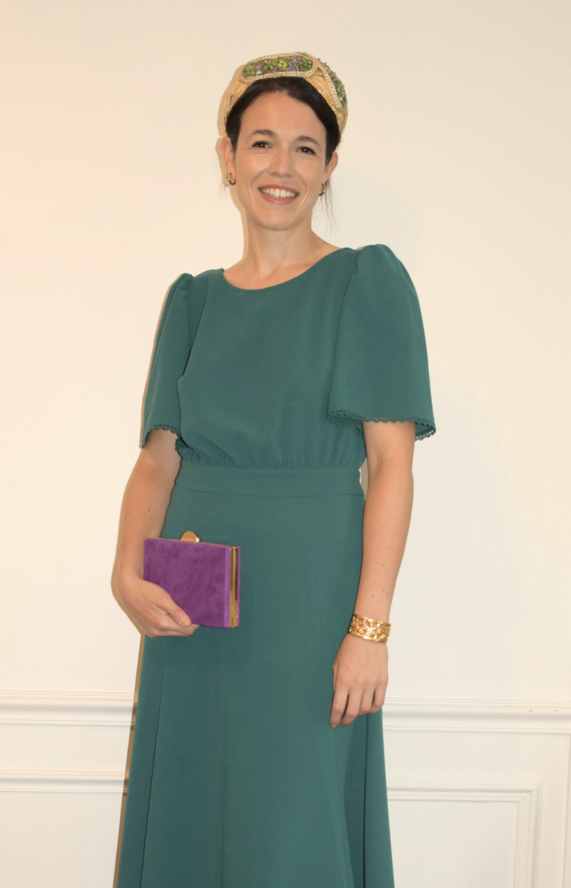 Serre-tête paille ornements mauves & verts