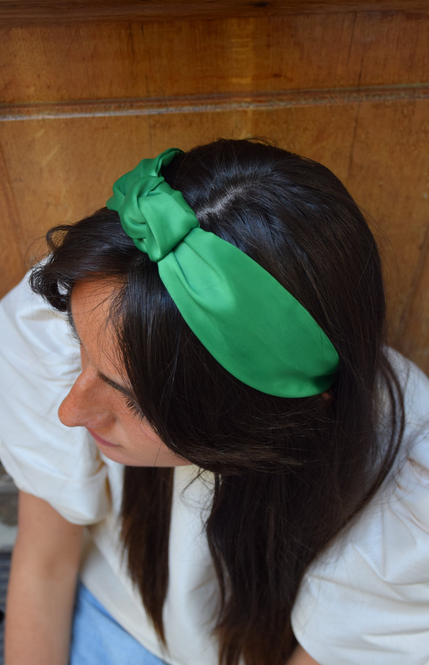 Serre-tête vert satiné