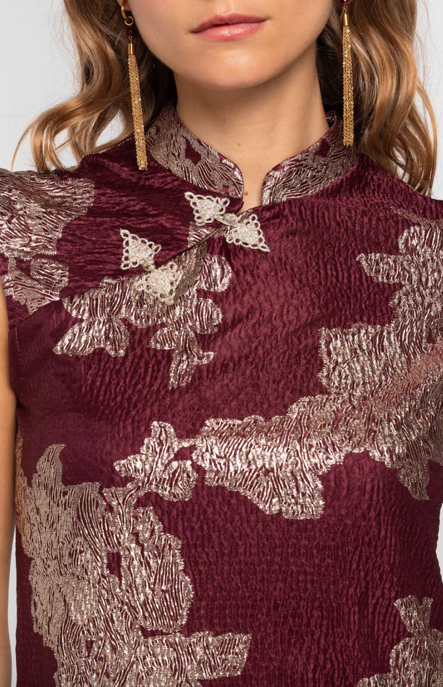 The Are - Robe burgundy jacquard longue