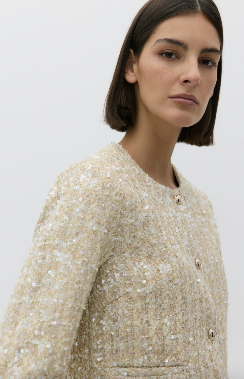 Reserved - Veste tweed sequins crème
