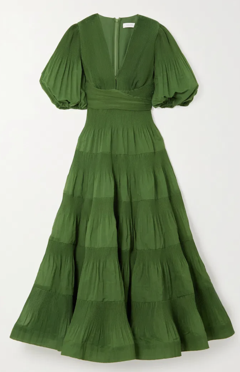 Robe midi plissée verte
