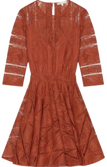 Maje - Robe terracotta ajourée dentelle