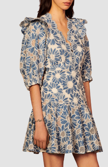 Sandro - Robe courte brodée fleurs