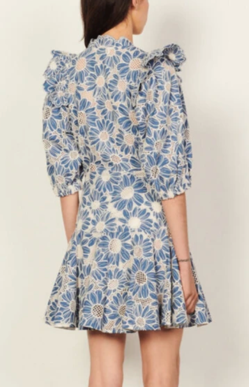 Sandro - Robe courte brodée fleurs