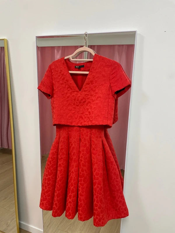 Maje - Robe jacquard léopard rouge T.2