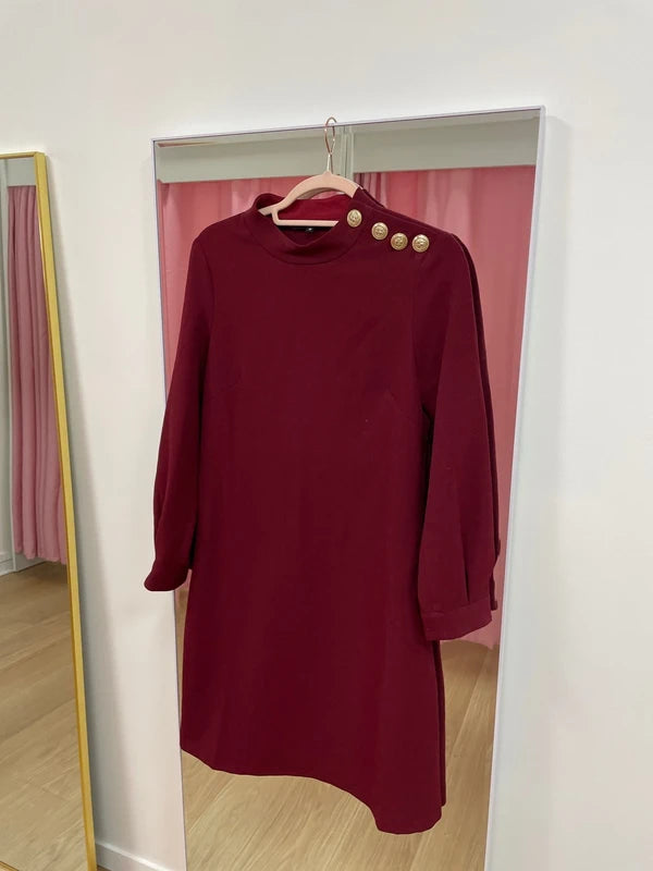 Tara Jarmon - Robe bordeaux boutons dorés T.36