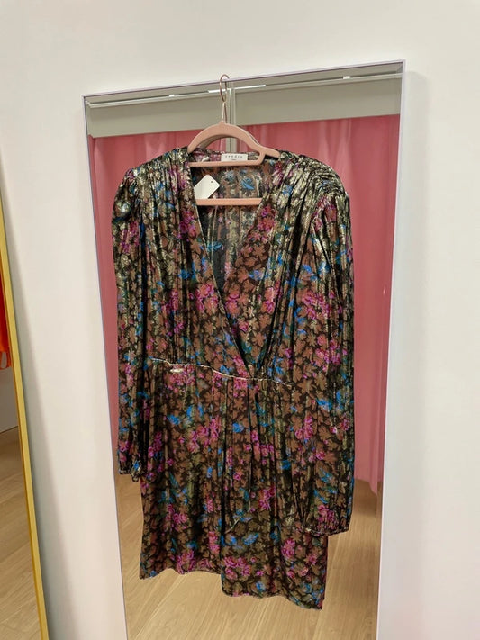 Sandro - Robe lamée fleurs multicolores T.40