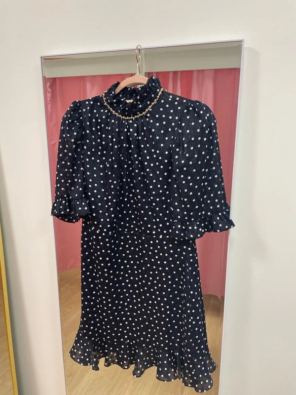 Sandro - Robe pois col bijoux T.38