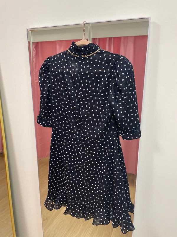 Sandro - Robe pois col bijoux T.38