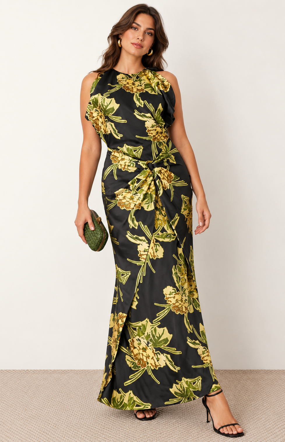 Robe longue fleurs drapée