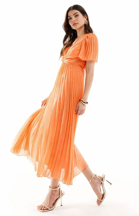 Asos - Robe longue plissée corail