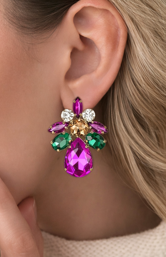 Boucles d'oreilles pierres roses et vertes