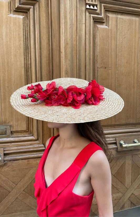 Capeline fleurs rouges