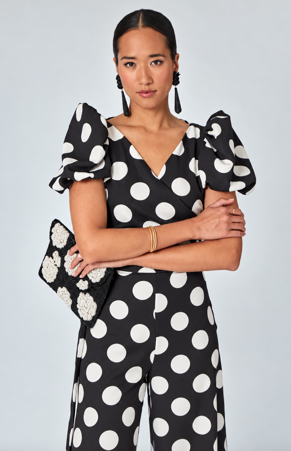 Combinaison noire pois blancs