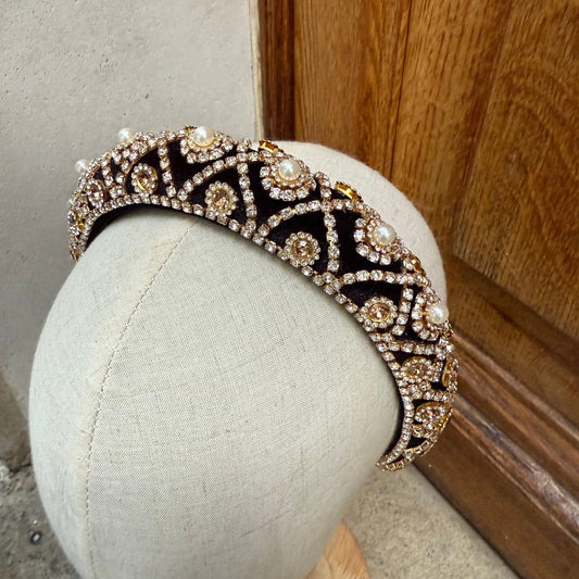 Maison Tiaré - Diadème perles et strass dorés