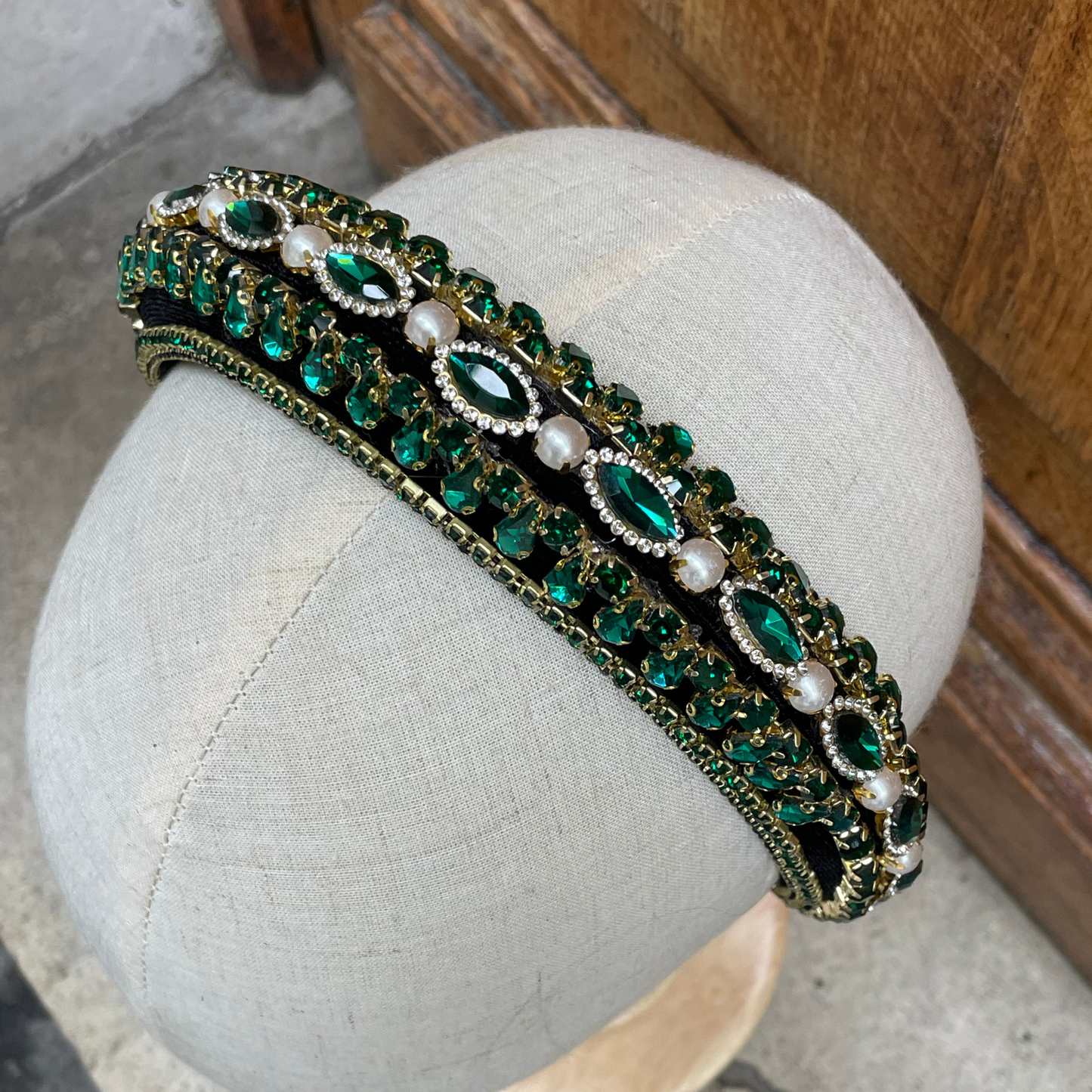 Maison Tiaré - Diadème perles et strass verts