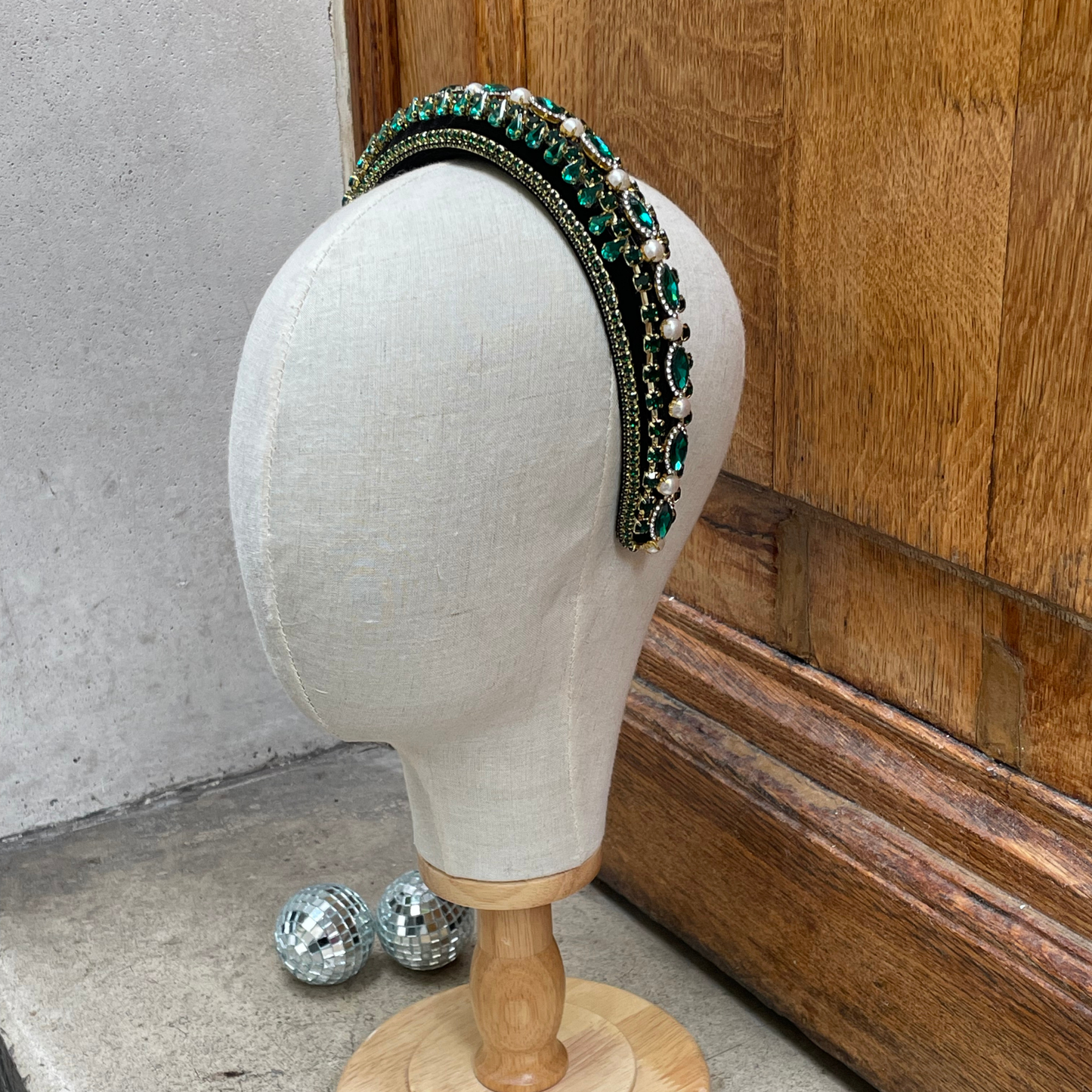 Maison Tiaré - Diadème perles et strass verts