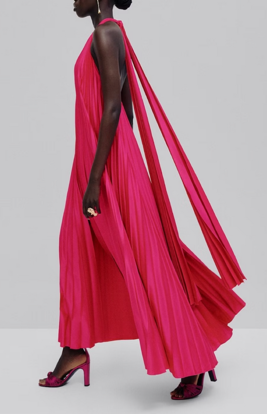 Massimo Dutti - Robe longue plissée fuchsia
