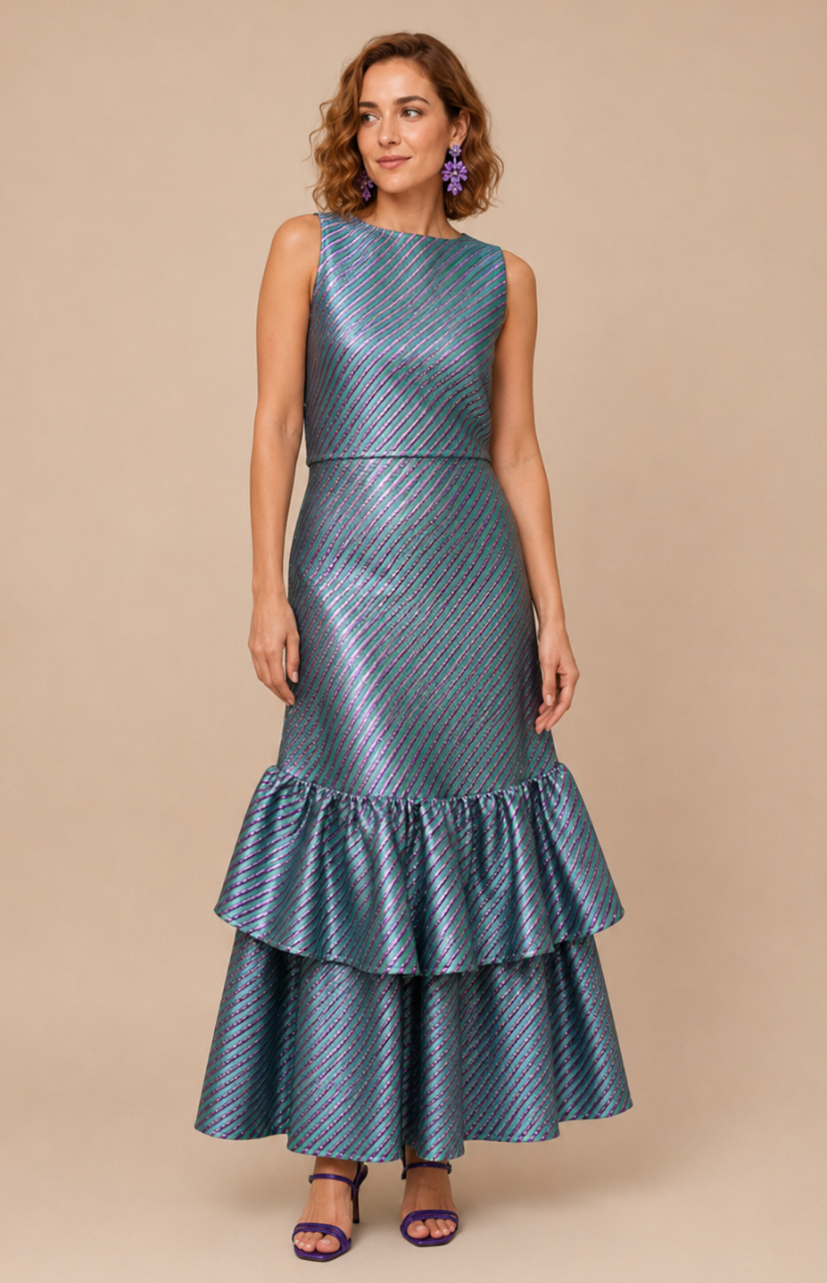 Location ensemble Bomba Maria de la Orden rayures bleu violet mariage garden party Paris