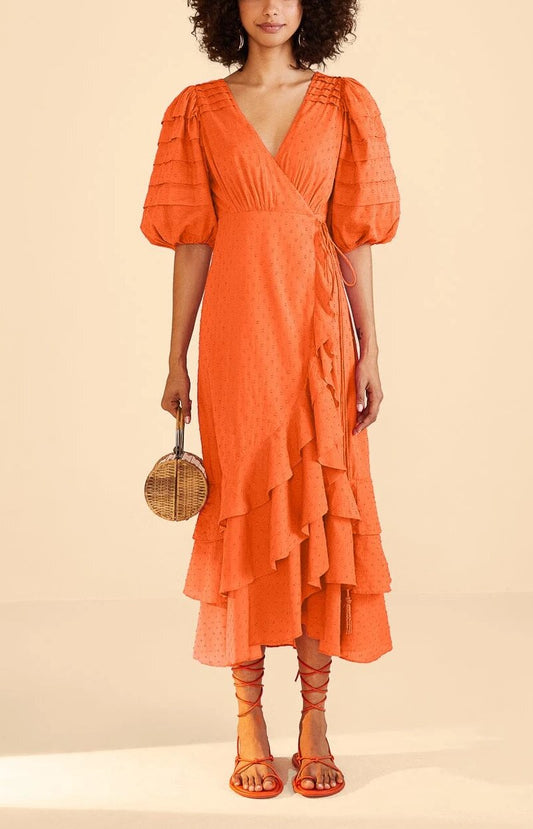 Farm Rio - Robe midi volants orange