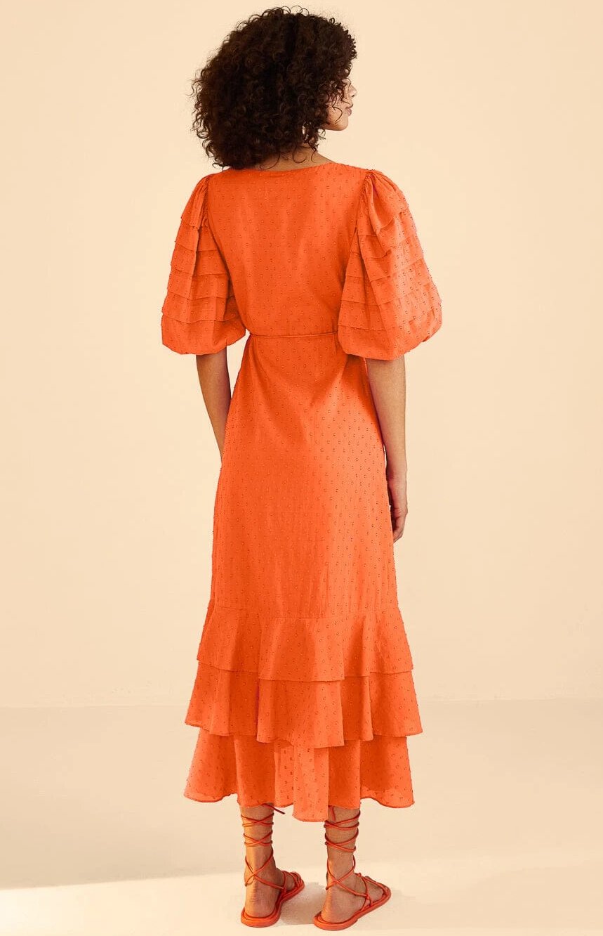 Farm Rio - Robe midi volants orange