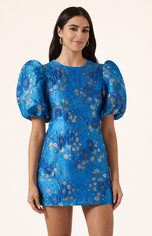 Ganni - Robe brocart bleu