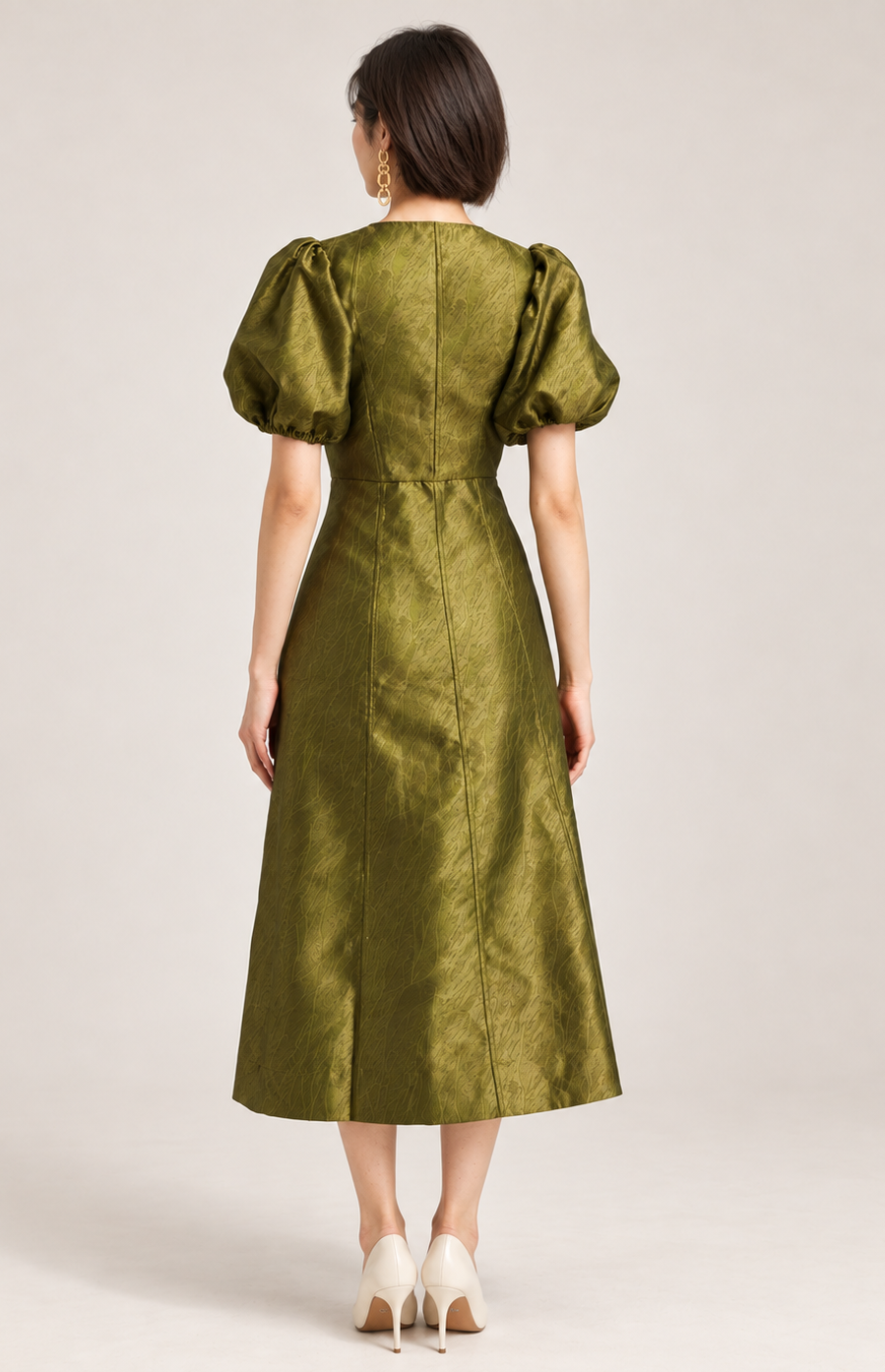 Robe olive satin jacquard