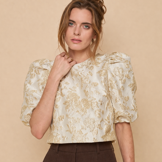 Golden Live - Top manches bouffantes brocard écru