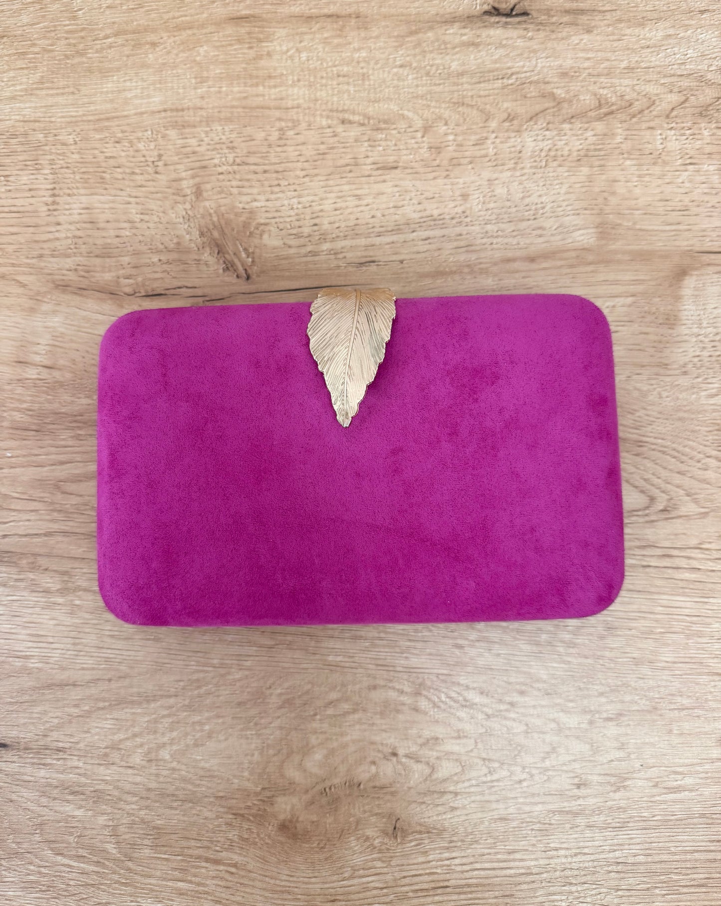 Pochette daim fuchsia feuilles