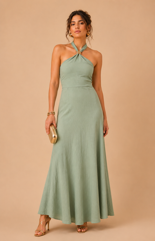 Robe longue sauge fluide