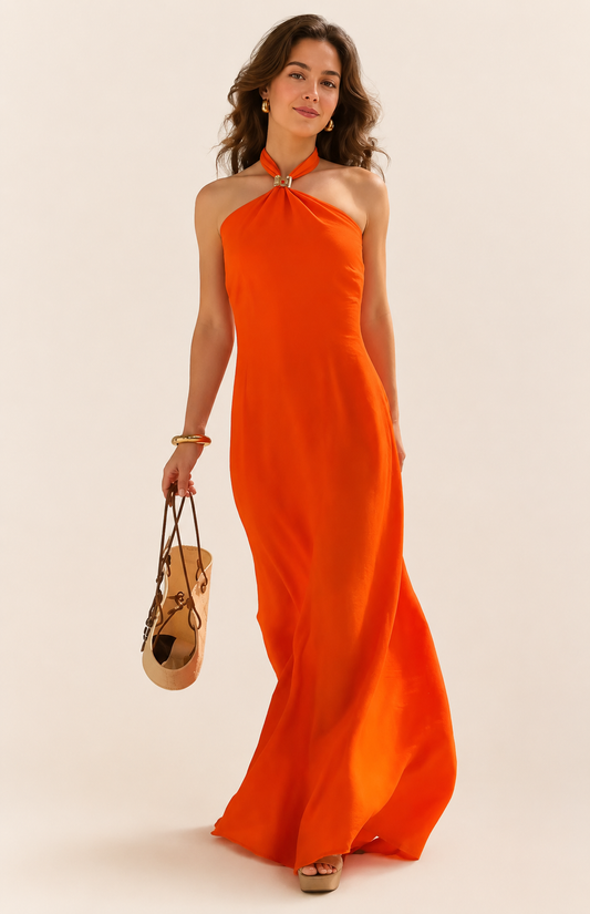 Jane Wood - Robe orange attache dorée T.34