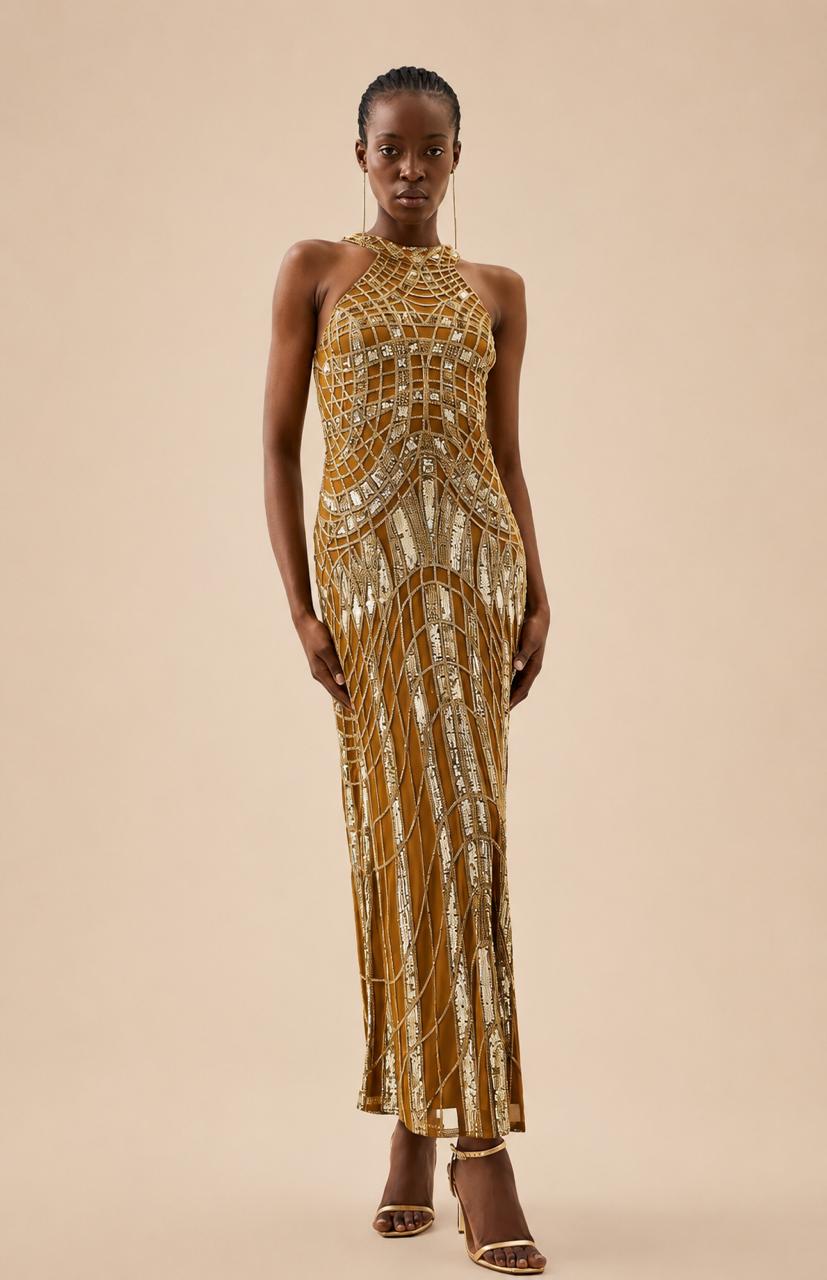 Sublime robe Karen Millen à perles dorés, parfaite pour briller lors de vos plus beaux événements. Son élégance et son éclat en font la tenue idéale pour un mariage, un gala, une cérémonie, un cocktail ou une soirée habillée. Que vous soyez invitée de mariage, témoin ou demoiselle d'honneur, cette robe apportera une touche de glamour et de raffinement à votre silhouette. Une pièce chic et intemporelle qui ne passera pas inaperçue.