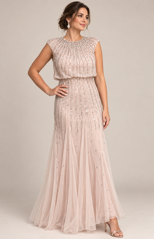 Robe longue sequins nude