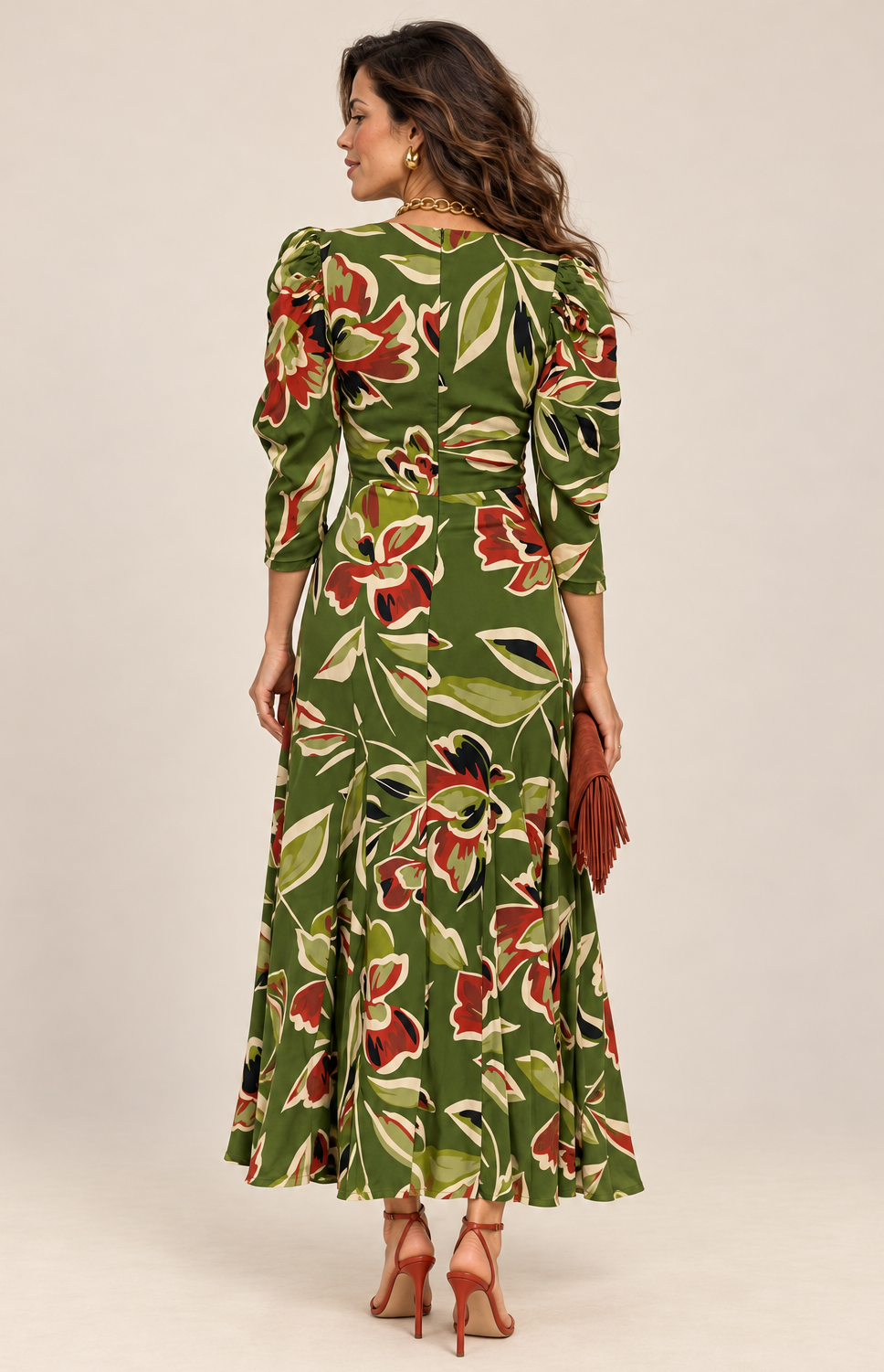 Robe verte fleurs terracotta