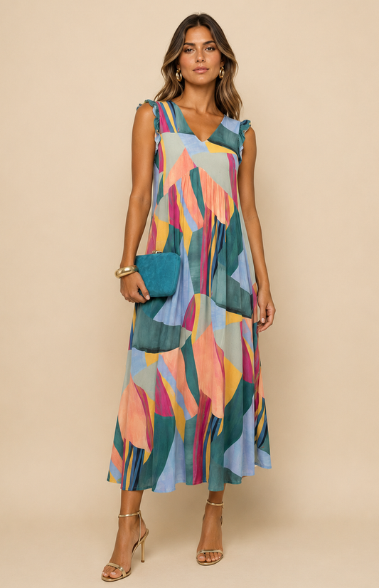 Robe longue multicolore