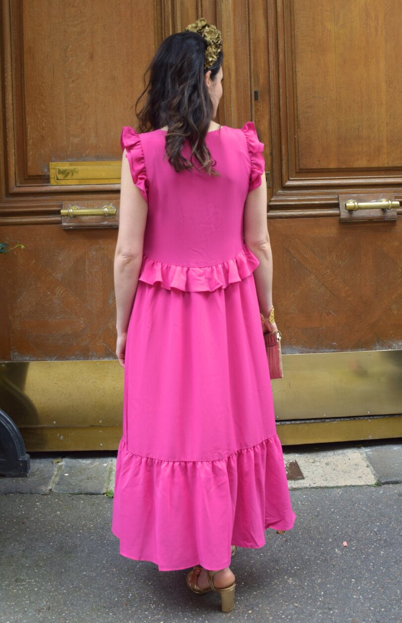 Maison Guillemette - Robe longue rose à volants