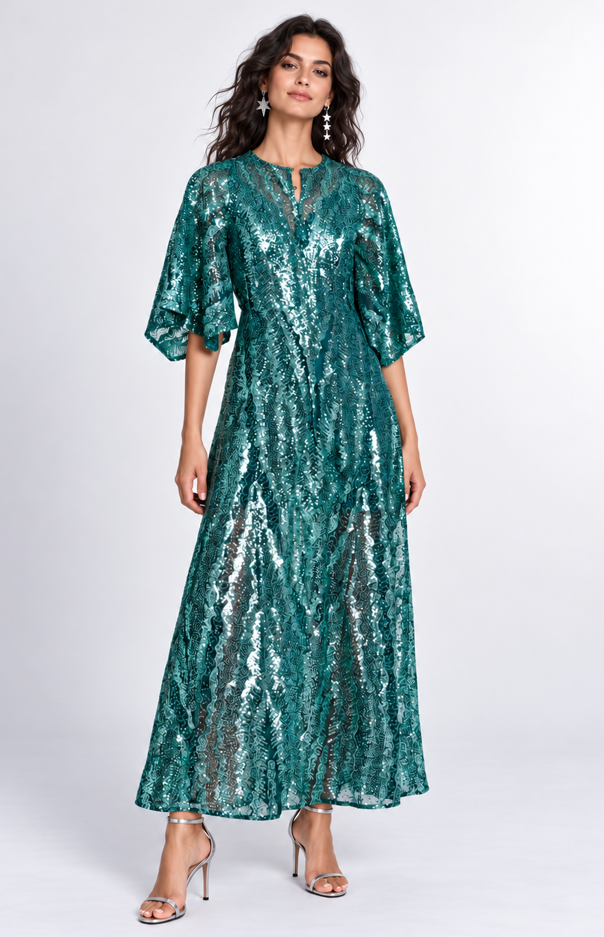 Robe aqua maxi sequins