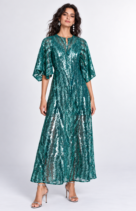 Robe aqua maxi sequins