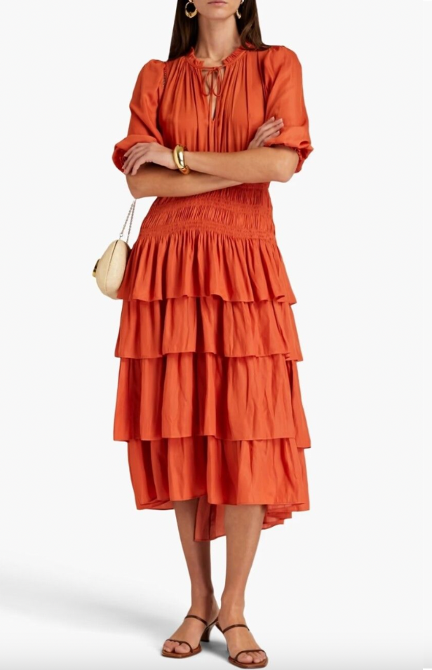Maje - Robe Radjinette satin terracotta à volants