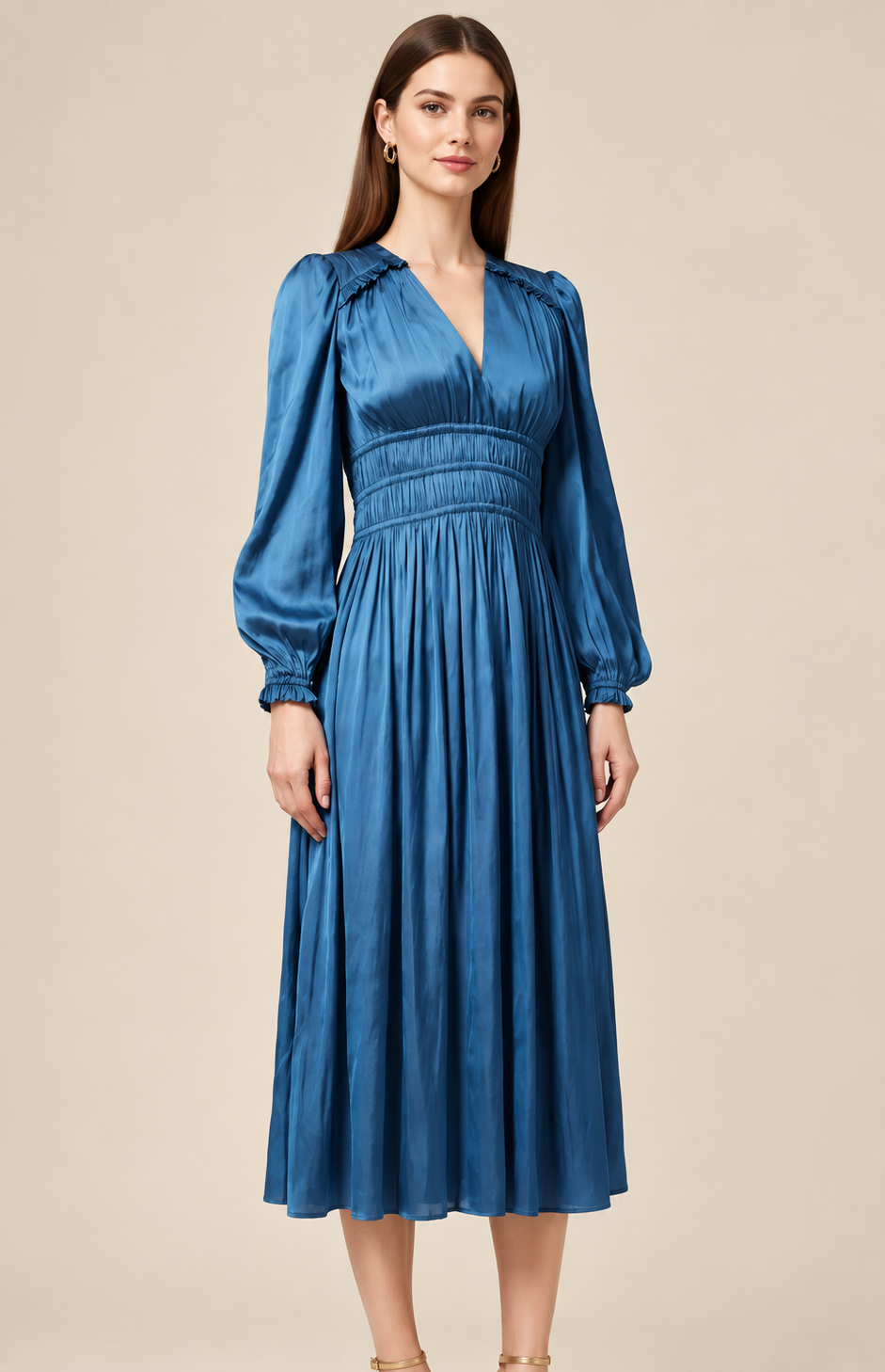 Robe satin bleu smocks T.38