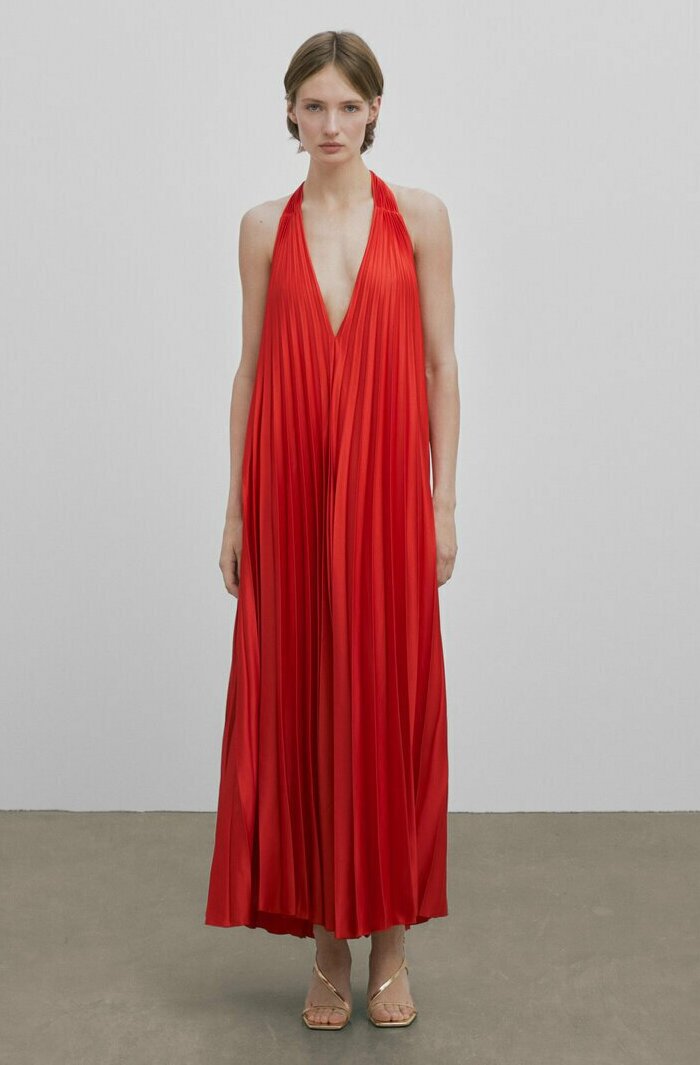 Massimo Dutti - Robe longue plissée rouge